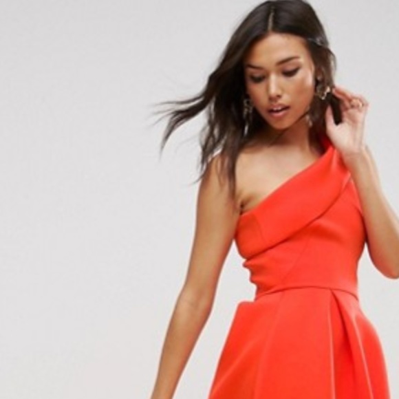ASOS Dresses & Skirts - ASOS One Shoulder Foam Scuba Dip Back Midi Skater